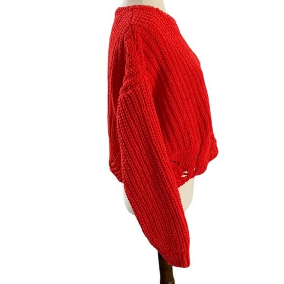 Ayla Ruby bright red chunky knit crewneck sweater cropped size s small - Picture 4 of 7
